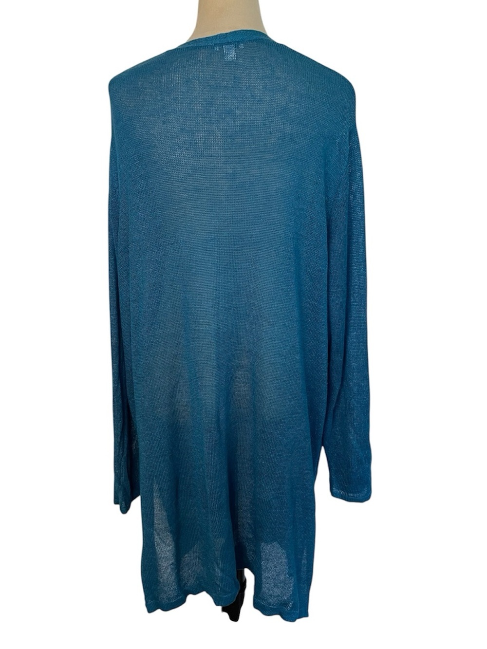 J. Jill Linen Blend Long Cardigan Sweater in a vibrant teal blue - Picture 2 of 4